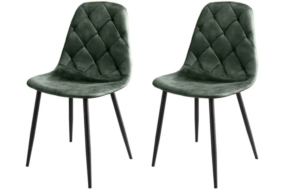 Stilvolles 2er-Set Stühle GLAMM grün Samt schwarze Metallbeine