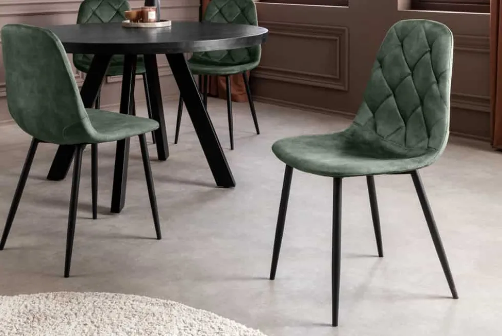Stilvolles 2er-Set Stühle GLAMM grün Samt schwarze Metallbeine