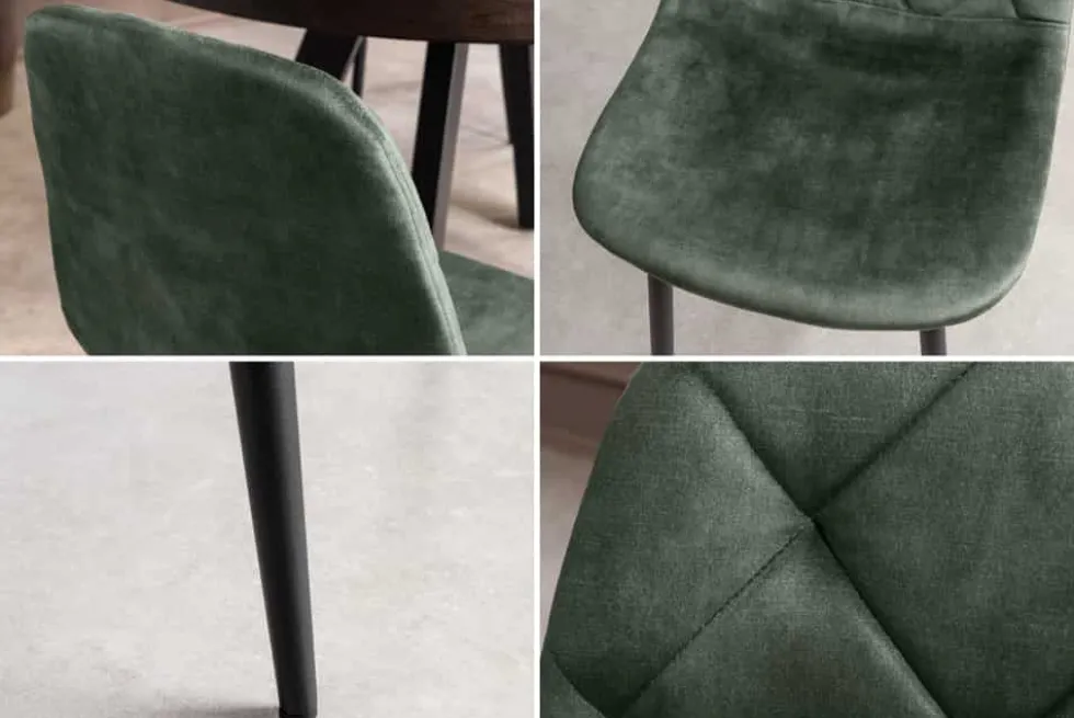 Stilvolles 2er-Set Stühle GLAMM grün Samt schwarze Metallbeine