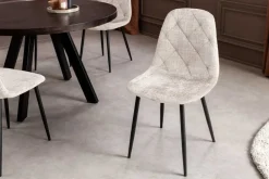 Stilvolles 2er-Set Stühle GLAMM champagner beige Chenille Cremona schwarze Metallbeine