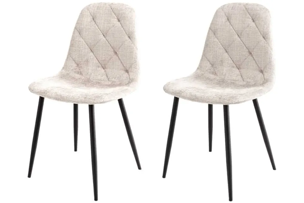Stilvolles 2er-Set Stühle GLAMM champagner beige Chenille Cremona schwarze Metallbeine