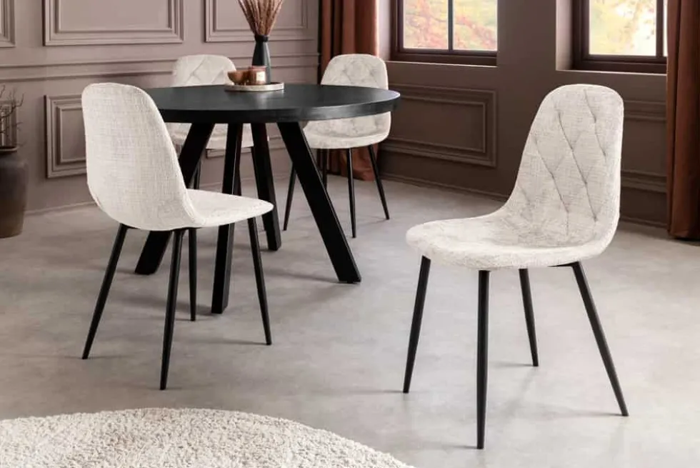 Stilvolles 2er-Set Stühle GLAMM champagner beige Chenille Cremona schwarze Metallbeine