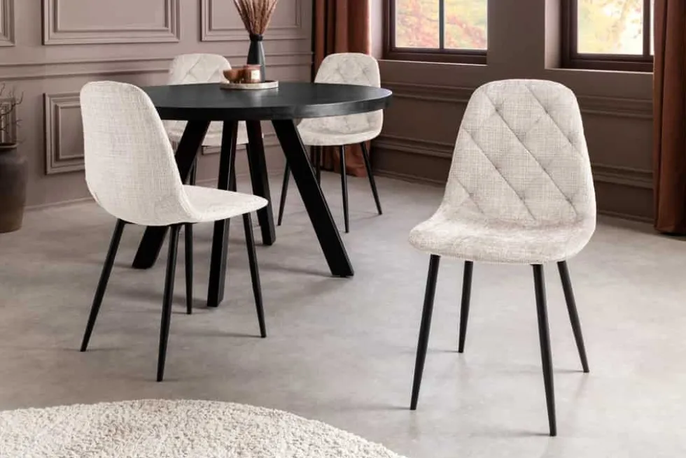 Stilvolles 2er-Set Stühle GLAMM champagner beige Chenille Cremona schwarze Metallbeine
