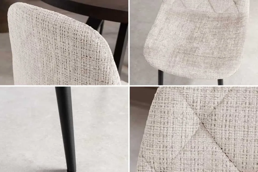 Stilvolles 2er-Set Stühle GLAMM champagner beige Chenille Cremona schwarze Metallbeine