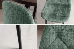 Stilvolles 2er-Set Stühle GLAMM grün Chenille Cremona schwarze Metallbeine