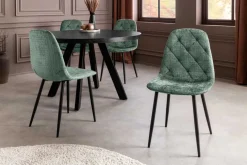 Stilvolles 2er-Set Stühle GLAMM grün Chenille Cremona schwarze Metallbeine