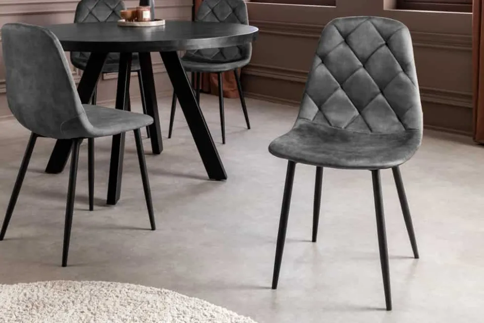 Stilvolles 2er-Set Stühle GLAMM anthrazit Samt schwarze Metallbeine