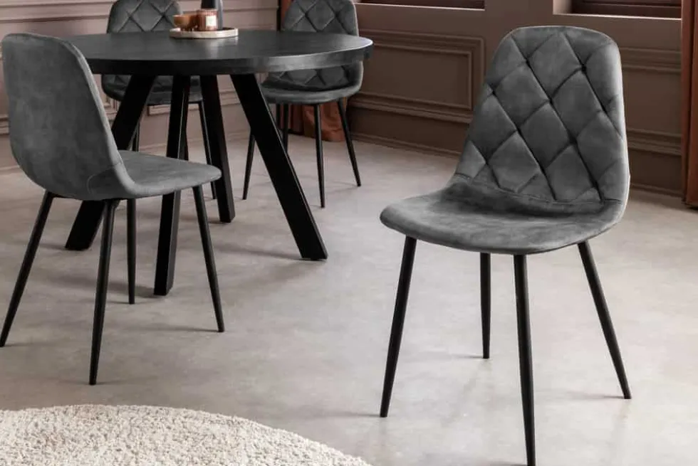 Stilvolles 2er-Set Stühle GLAMM anthrazit Samt schwarze Metallbeine