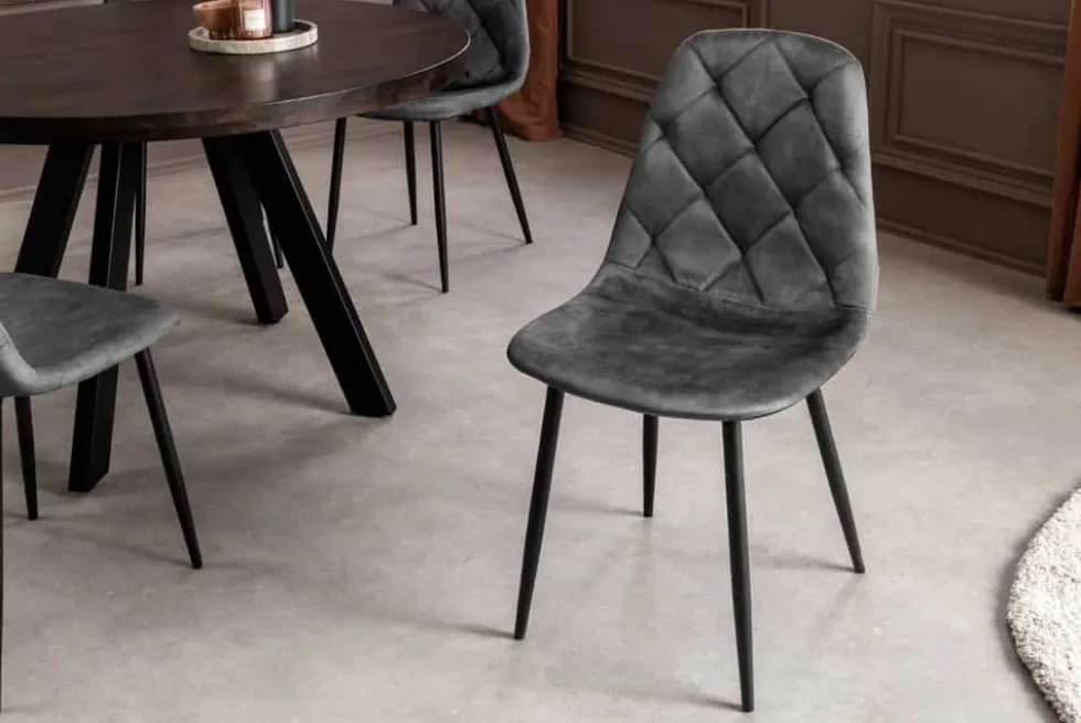 Stilvolles 2er-Set Stühle GLAMM anthrazit Samt schwarze Metallbeine