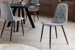 Stilvolles 2er-Set Stühle GLAMM grau Chenille Cremona schwarze Metallbeine