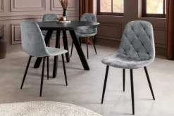Stilvolles 2er-Set Stühle GLAMM grau Chenille Cremona schwarze Metallbeine