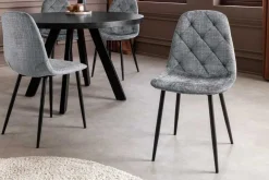 Stilvolles 2er-Set Stühle GLAMM grau Chenille Cremona schwarze Metallbeine