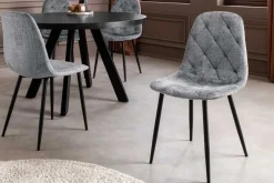 Stilvolles 2er-Set Stühle GLAMM grau Chenille Cremona schwarze Metallbeine