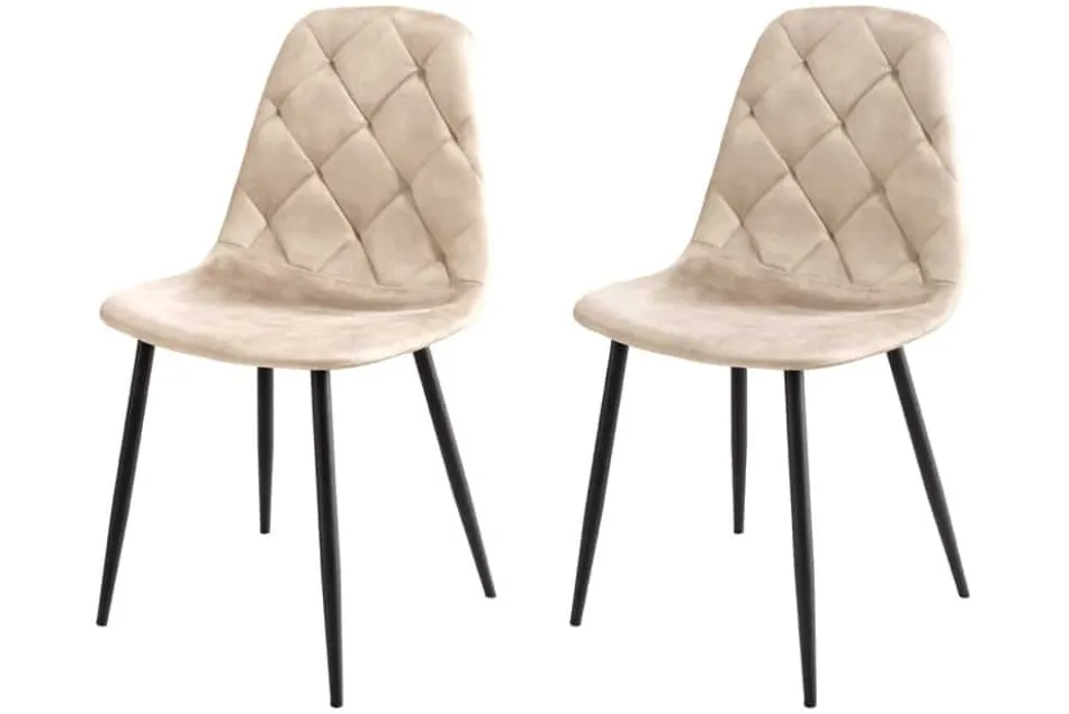 Stilvolles 2er-Set Stühle GLAMM champagner beige Samt schwarze Metallbeine