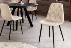 Stilvolles 2er-Set Stühle GLAMM champagner beige Samt schwarze Metallbeine