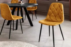 Stilvolles 2er-Set Stühle GLAMM senfgelb Samt schwarze Metallbeine