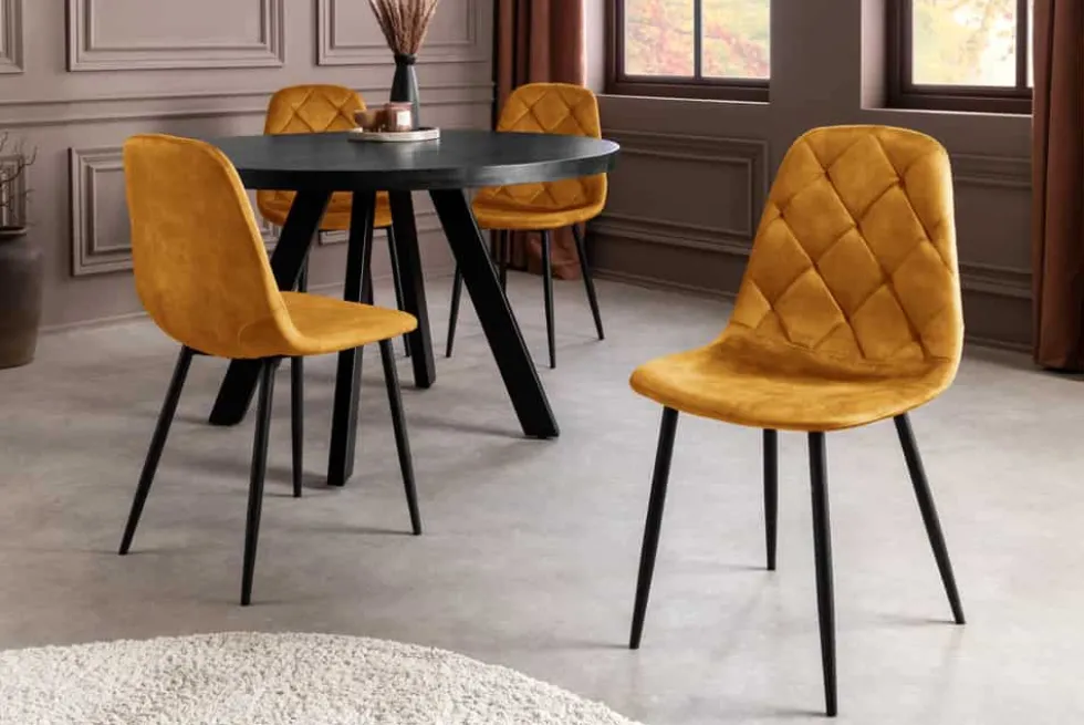 Stilvolles 2er-Set Stühle GLAMM senfgelb Samt schwarze Metallbeine