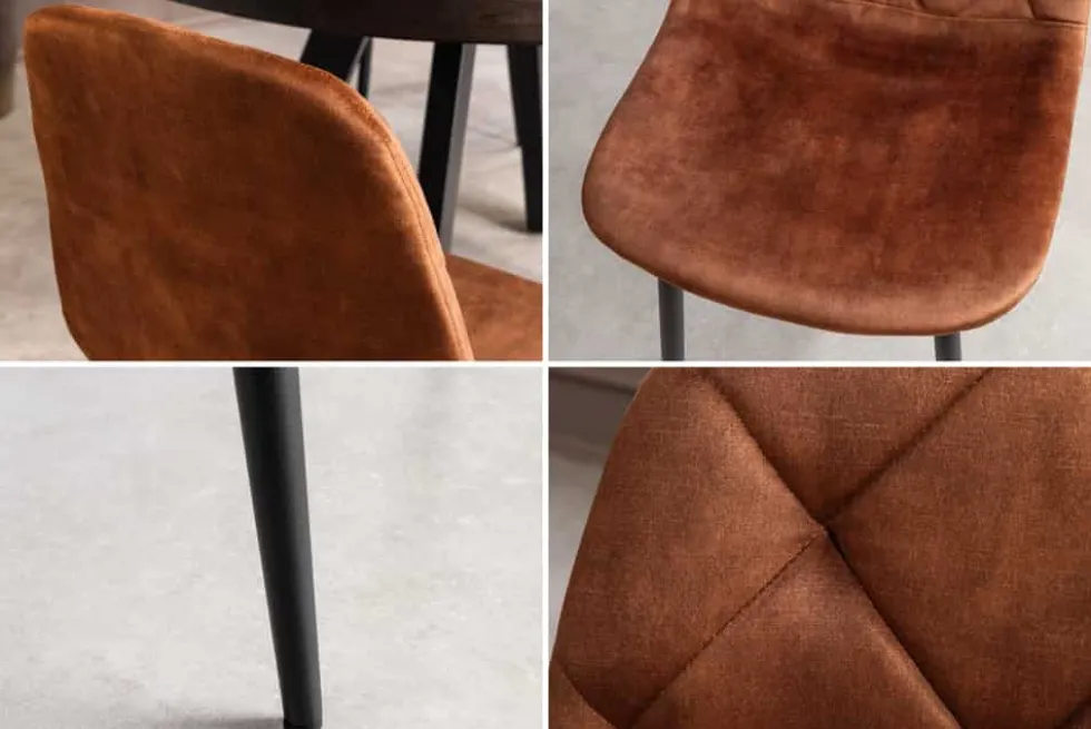 Stilvolles 2er-Set Stühle GLAMM braun Samt schwarze Metallbeine