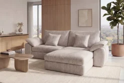 Stilvolles Sofa SOHO 225cm beige Chenille 3-Sitzer Couch mit Wellenunterfederung