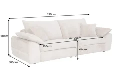 Stilvolles Sofa SOHO 225cm beige Chenille 3-Sitzer Couch mit Wellenunterfederung