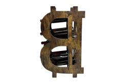 Stilvolles Weinregal BITCOIN 70cm natur Holzregal für 10 Flaschen und 4 Gläser
