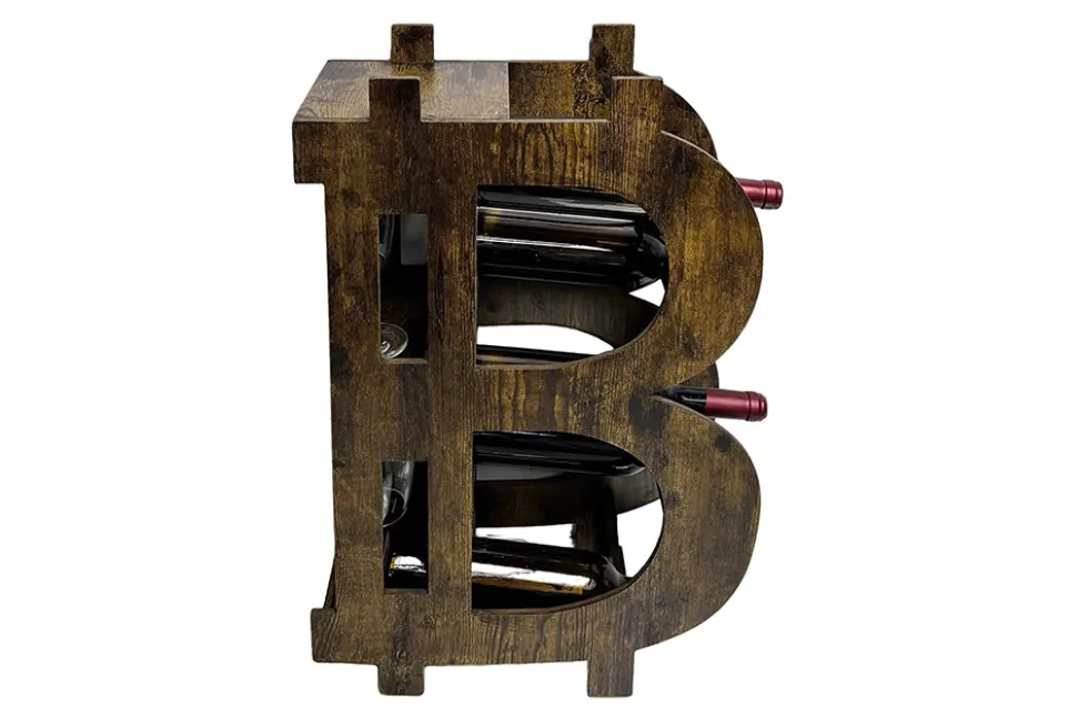 Stilvolles Weinregal BITCOIN 70cm natur Holzregal für 10 Flaschen und 4 Gläser