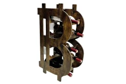 Stilvolles Weinregal BITCOIN 70cm natur Holzregal für 10 Flaschen und 4 Gläser