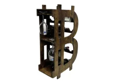 Stilvolles Weinregal BITCOIN 70cm natur Holzregal für 10 Flaschen und 4 Gläser