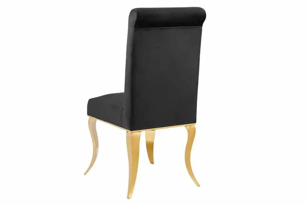 Stuhl MODERN BAROCK DELUXE schwarz Samt mit goldenen Edelstahlbeinen