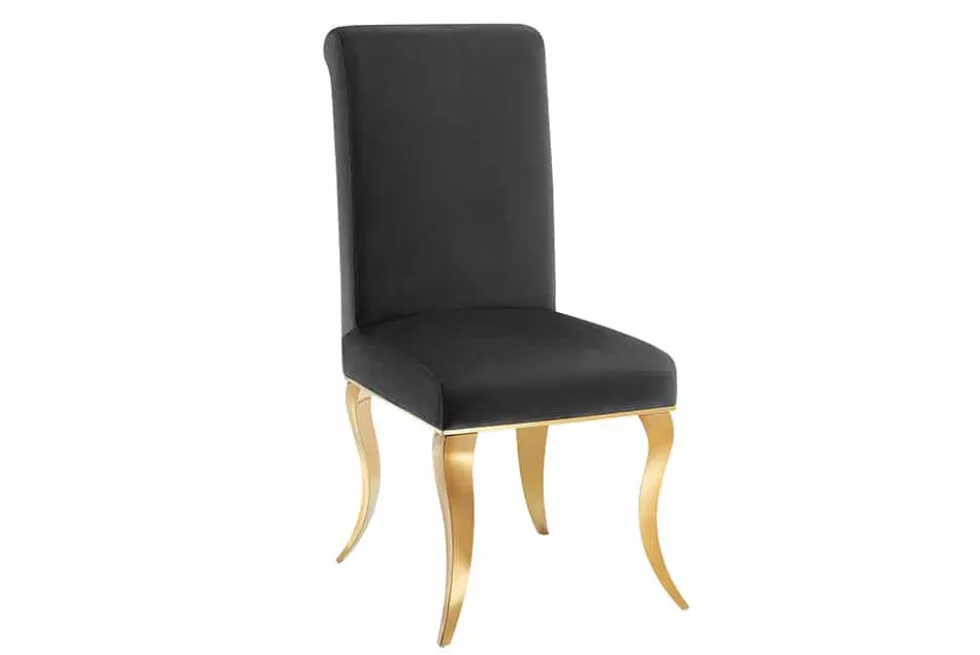 Stuhl MODERN BAROCK DELUXE schwarz Samt mit goldenen Edelstahlbeinen