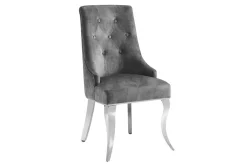 Stuhl MODERN BAROCK DELUXE grau Samt silber Edelstahlbeine mit Löwenkopf