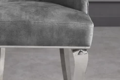 Stuhl MODERN BAROCK DELUXE grau Samt silber Edelstahlbeine mit Löwenkopf
