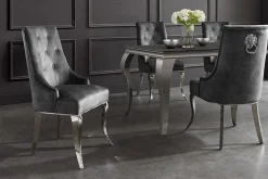 Stuhl MODERN BAROCK DELUXE grau Samt silber Edelstahlbeine mit Löwenkopf
