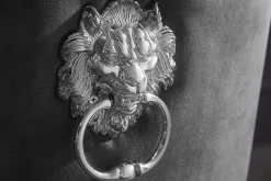 Stuhl MODERN BAROCK DELUXE grau Samt silber Edelstahlbeine mit Löwenkopf