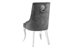 Stuhl MODERN BAROCK DELUXE grau Samt silber Edelstahlbeine mit Löwenkopf