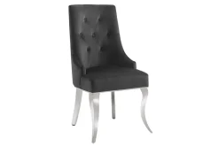 Stuhl MODERN BAROCK DELUXE schwarz Samt silber Edelstahlbeine mit Löwenkopf
