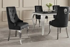 Stuhl MODERN BAROCK DELUXE schwarz Samt silber Edelstahlbeine mit Löwenkopf