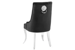 Stuhl MODERN BAROCK DELUXE schwarz Samt silber Edelstahlbeine mit Löwenkopf