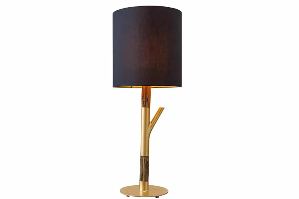 Tischlampe JEWELRY 75cm schwarz gold natur Eisenholz Massivholz