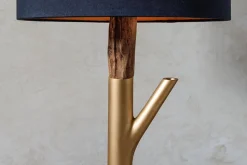 Tischlampe JEWELRY 75cm schwarz gold natur Eisenholz Massivholz