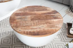 Upcycling Design Couchtisch INDUSTRIAL STORAGE 70cm weiß Mangoholz handmade
