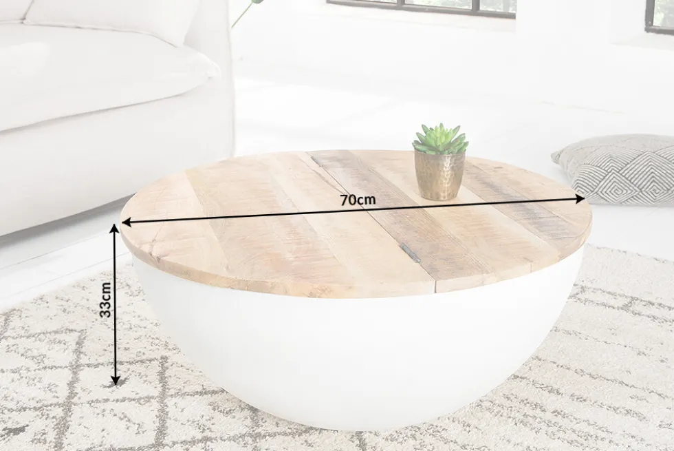 Upcycling Design Couchtisch INDUSTRIAL STORAGE 70cm weiß Mangoholz handmade