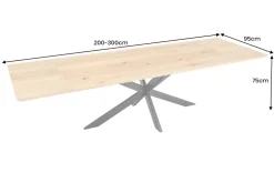 Verlängerbarer Esstisch WILD OAK 200-300cm natur Wildeiche Schweizer Kante Sterngestell