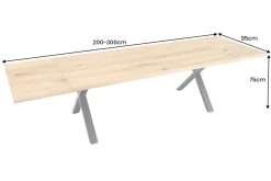 Verlängerbarer Esstisch WILD OAK 200-300cm natur Eichenholz Baumkante X-Gestell