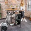 Vintage Bartisch UPCYCLING SCOOTER 120cm silber Mangoholz rund handmade