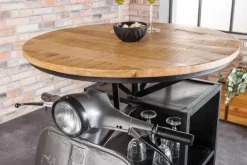 Vintage Bartisch UPCYCLING SCOOTER 120cm silber Mangoholz rund handmade