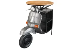Vintage Bartisch UPCYCLING SCOOTER 120cm silber Mangoholz rund handmade