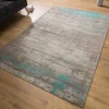Vintage Baumwoll-Teppich MODERN ART 240x160cm greige türkis verwaschen Used Look