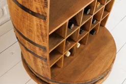 Vintage Weinregal BODEGA 90cm natur Mangoholz Barschrank Fass für 15 Flaschen