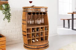 Vintage Weinregal BODEGA 90cm natur Mangoholz Barschrank Fass für 15 Flaschen